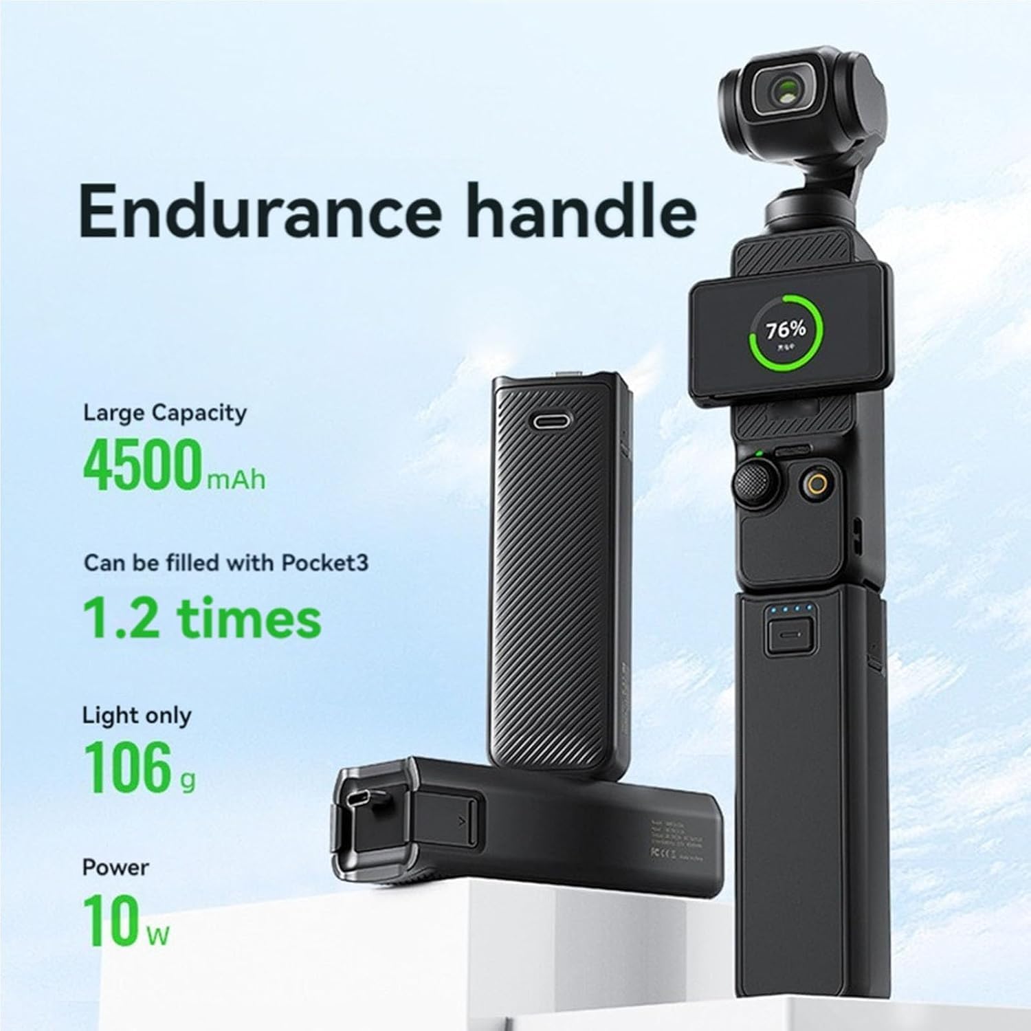 Pocket 3 Battery Handle Grip,Portable Power Handle Power Bank Built-in 4500mAh Battery,Mobile Charger with 1/4 Thread Port for DJI OSMO Pocket 3 Gimbal Camera Accessories