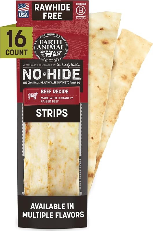 Petisco Mastigável para Cães No-Hide Strips de Carne sem Rawhide Earth Animal, 16 unidades