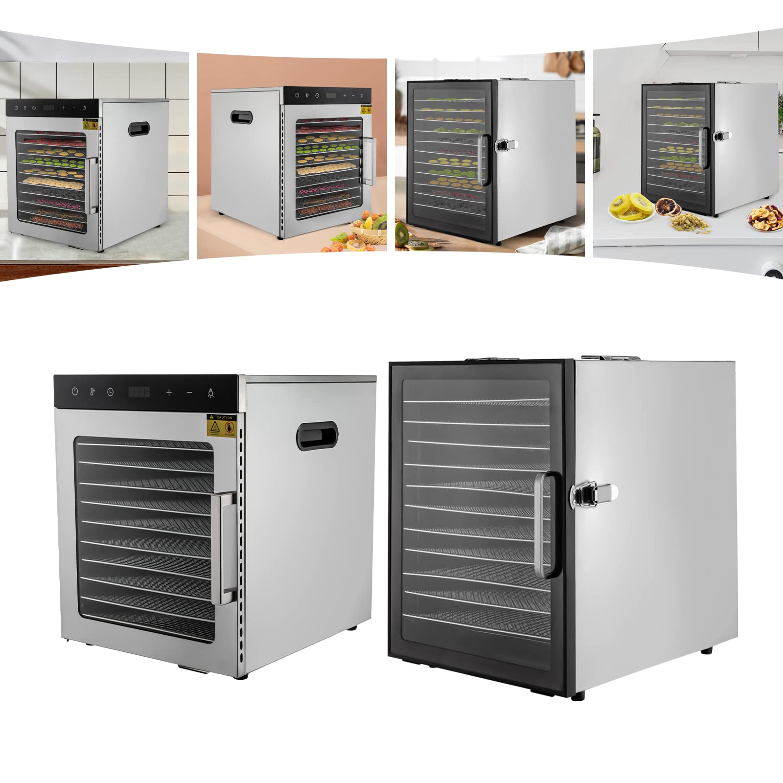Essiccatore Per Alimenti Essiccatore Per Alimenti In Acciaio Inox 800W Disidratatore Con Display A Led 10/12 Vassoi Di Grande Capacità Essiccare Tutti I Tipi Di Verdura E Frutta (11,81*11,02 pollici)