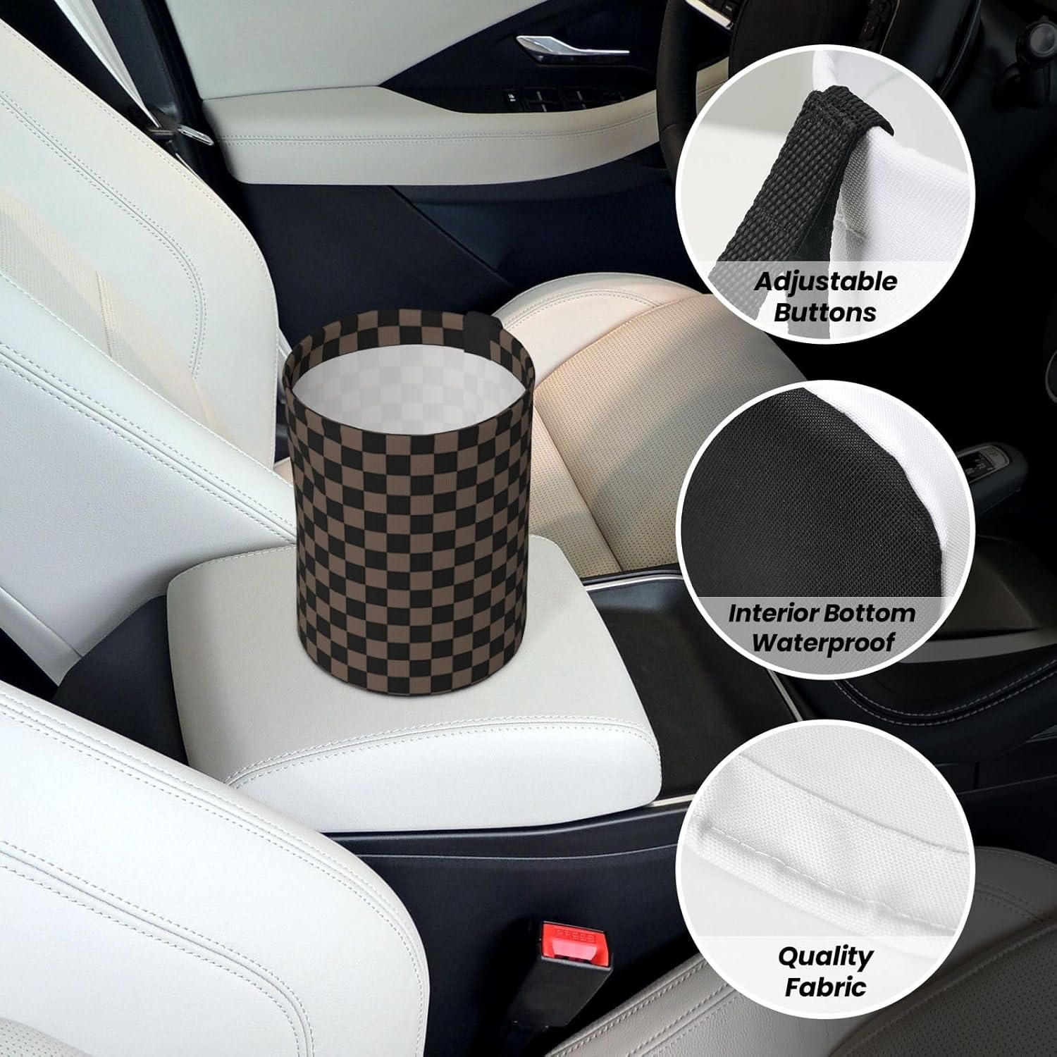 Car Trash Bag Chessboard Brown Hanging Back of Seat Car Portable Trash Bag Chessboard Brown Waterproof One-Handed Portable Strap Drawstring Garbage Bags 2 Pieces Car Coasters