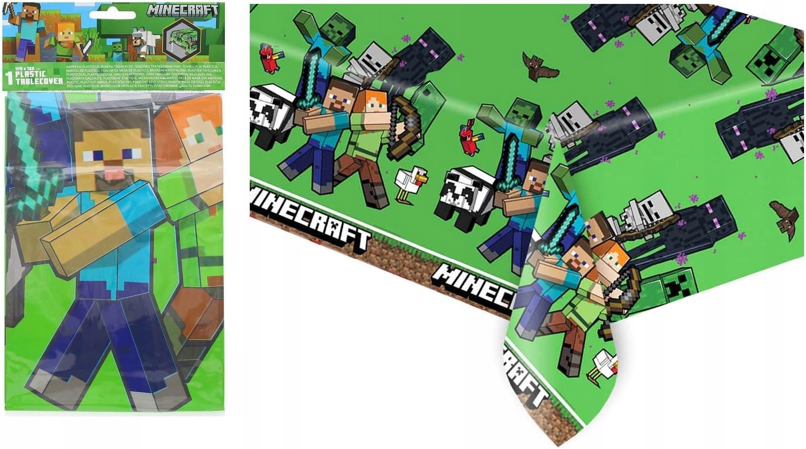 Minecraft Tablecloth as Decoration for Children's Birthday Parties and Themed Parties Size: 120 x 180 cm, Wipe-Clean, Reusable, Children's Birthday Party Superhero