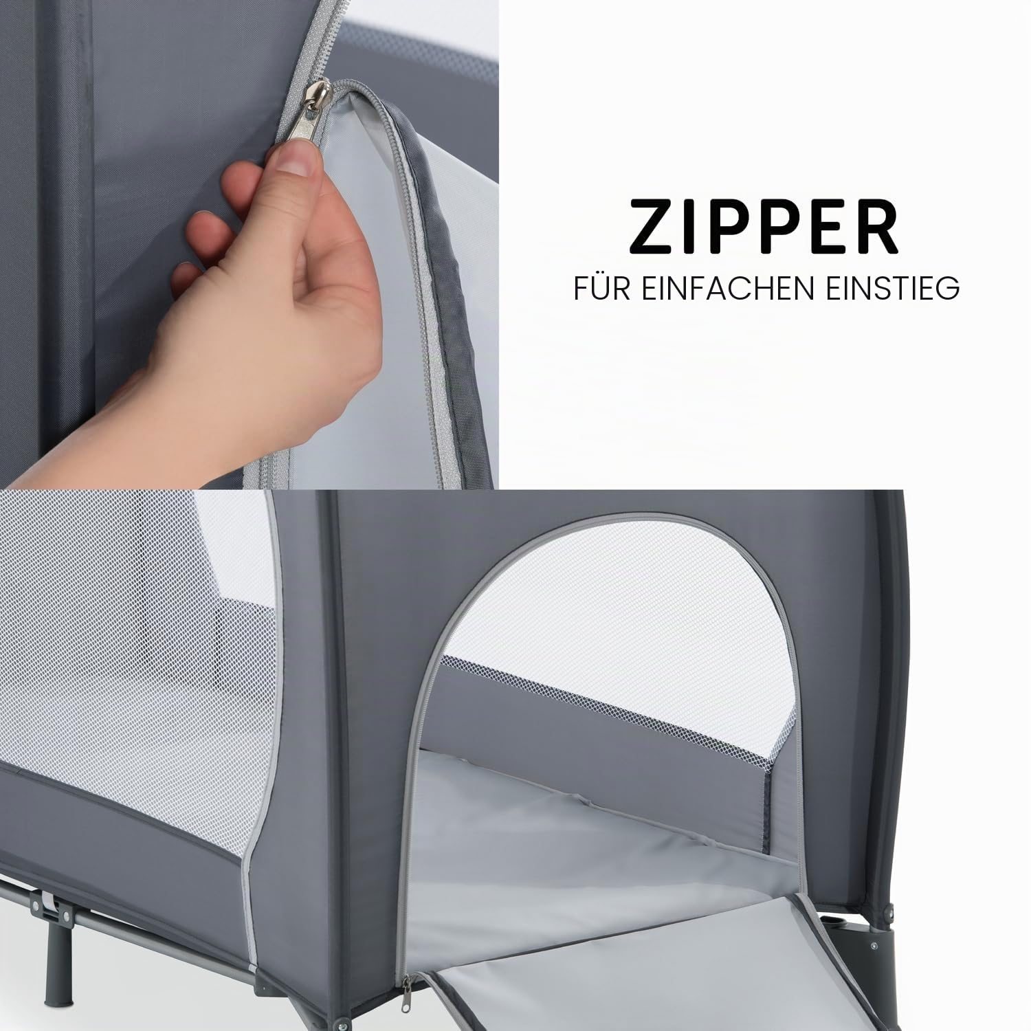 hauck Kinderreisebett Sleep N Play Go Plus mit Transporttasche, Rädern, Schlupf zum Spielen, Klein Zusammenklappbar, Baby Reisebett Kleinkind ab Geburt bis 15 kg (Stone)