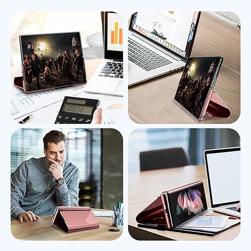 Miniatura 6 de Funda compatible con Samsung Galaxy Z Fold 5 5G, con espejo, de piel, delgada, transparente, S-View, a prueba de golpes, con función atril,