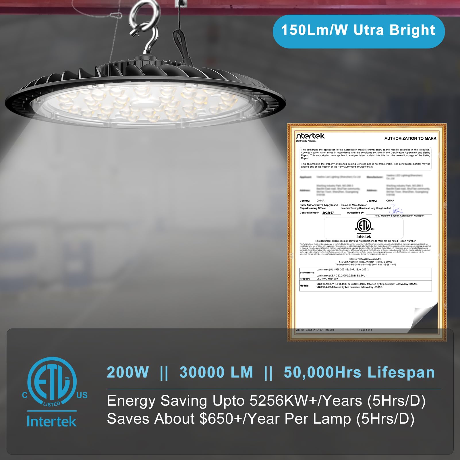 Upgrade 200W UFO LED High Bay Light 5000K High Bay LED Lights 30000LM Super Bright Warehouse Lighting AC100-277V — view 2