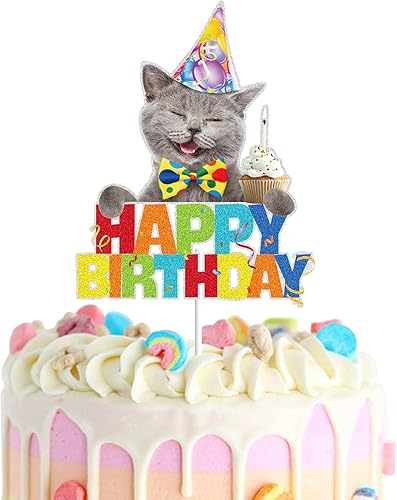 Decoración de pastel de feliz cumpleaños con purpurina negra para mascotas, suministros de decoración de fiesta de cumpleaños