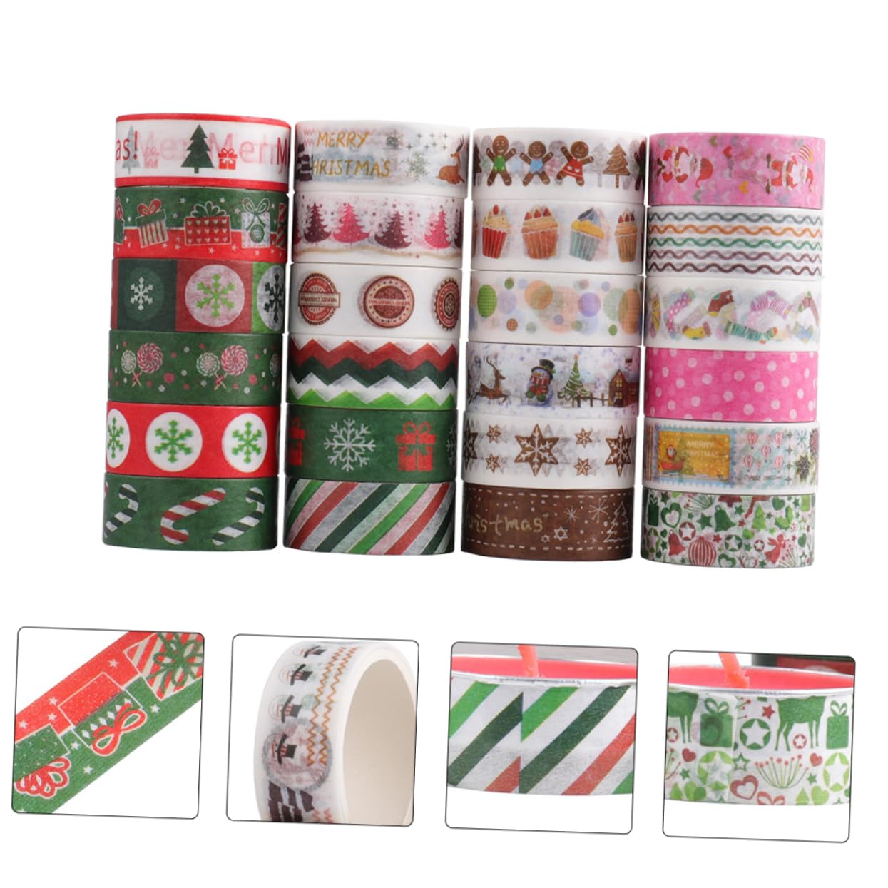 SEWACC 192rollos Cintas Decorativas De Washi para Navidad Adhesivos Temáticos para Manualidades Scrapbooking y Decoración De