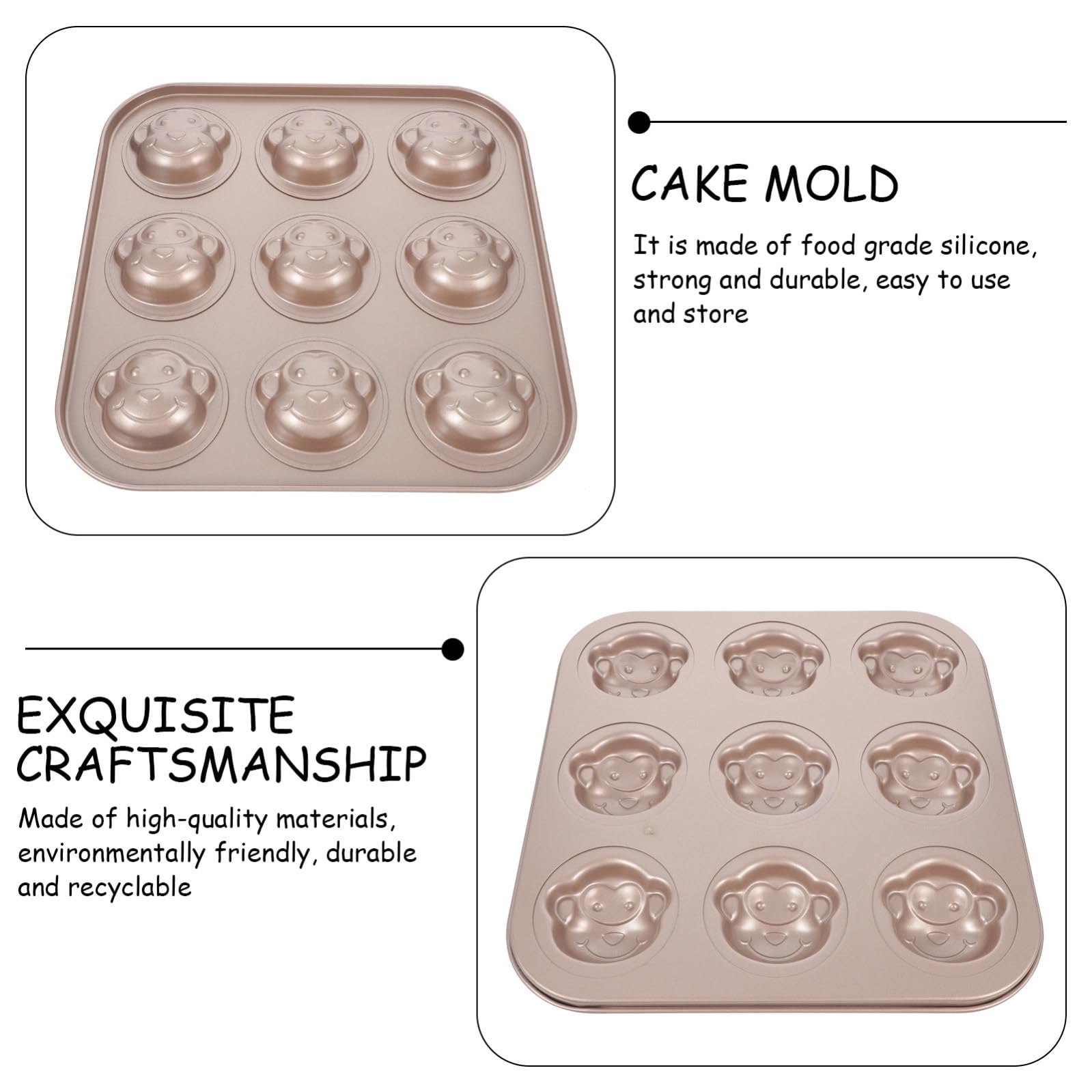 Molde Forma de Mono para Hornear Antiadherente de Acero al Carbono y Resistente a Altas Temperaturas, Adecuado para Hacer Pasteles y Postres en Casa