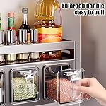Wall Mount Seasoning Box, Kitchen Spice Rack with Moveable 4 Jars, Space Saving Spice Organizer, Seasoning Containers for Sugar Salt Pepper (Gunmetal Gray)