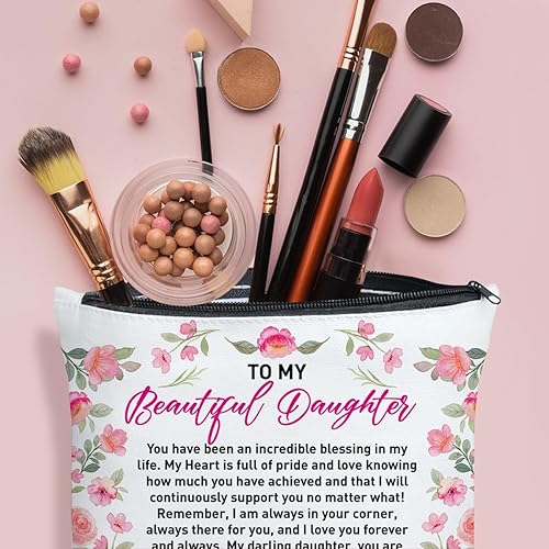 Miniatura 10 de UDNADKEX Regalo para hija de mamá, Navidad, cumpleaños, regalo de graduación para hija de madre bolsa de maquillaje, siempre serás mi bebé niña,