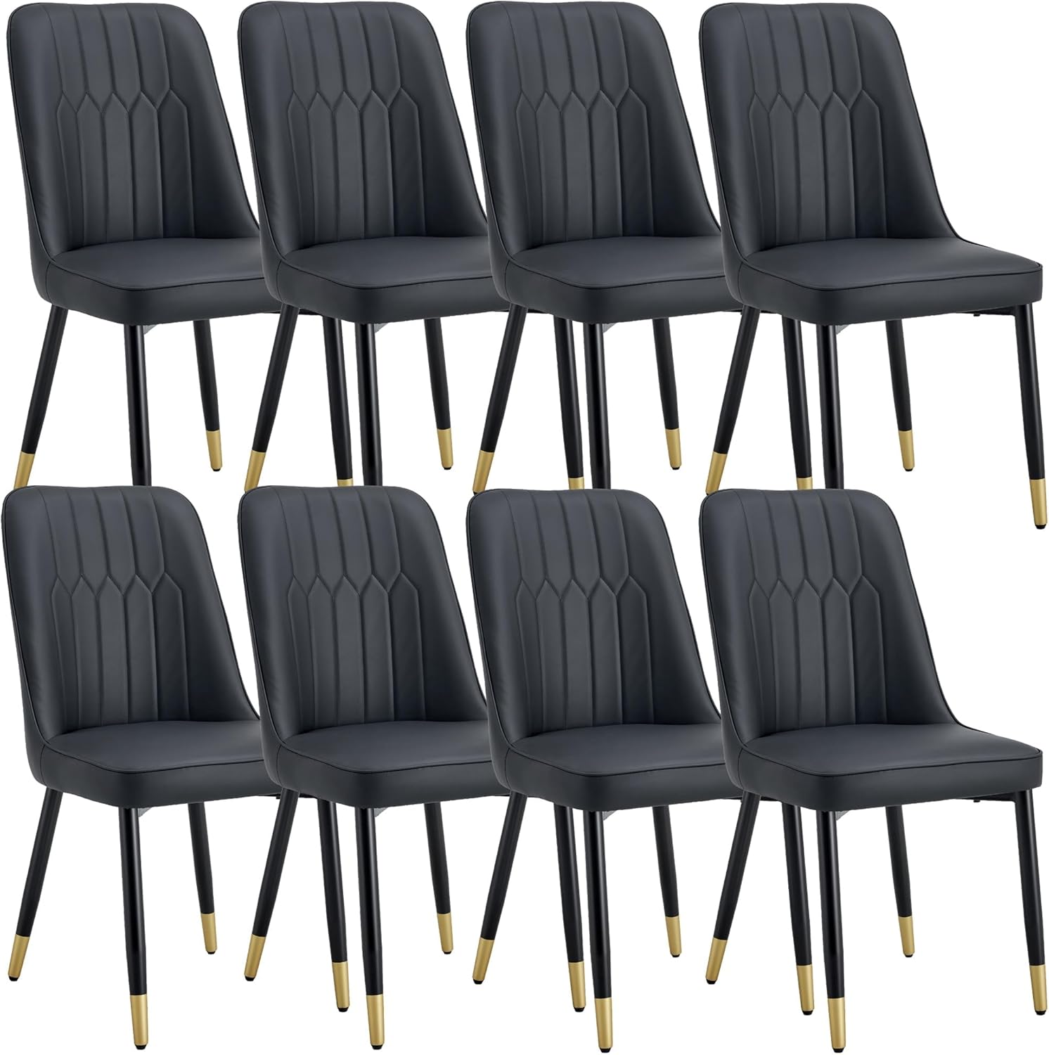 Dining Chairs Set of 8,White Leather Dining Chairs,Kitchen Chairs Upholstered,Modern Dining Room Chairs with Gold Metal Legs Frame for Restaurant,Kitchen and Dining Room
