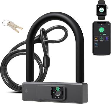 Smart Bike U Lock with Cable eLinksmart Heavy Duty Fingerprint Bicycle U-Lock,18.4mm Shackle 1.5m Cable with Strap Holder Bracket for Road, Mountain, Electric Bike, App Unlock,Angle Grinder Resistant