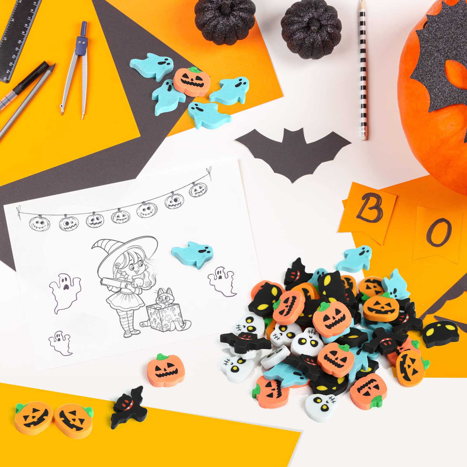 72 Stück Halloween Radiergummis – Niedliche Cartoon-Motive Wie Kürbis & Geist – Für Kinder & Partys