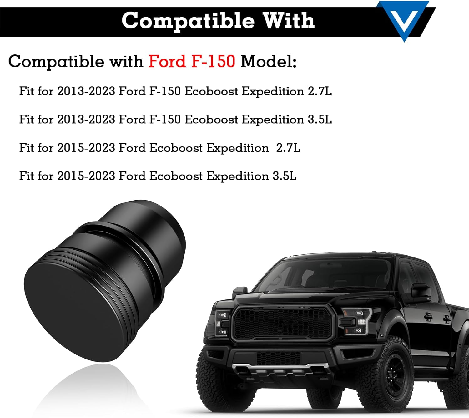 Black F150 Blow Off Valve Mod - Vent to Atmosphere (VTA) Mod Plug, Metal Rust-proof High Temperature, Quick Conversion Replacement, Compatible with 2013-2023 Ford F150 EcoBoost/Raptor 2.7L 3.5L