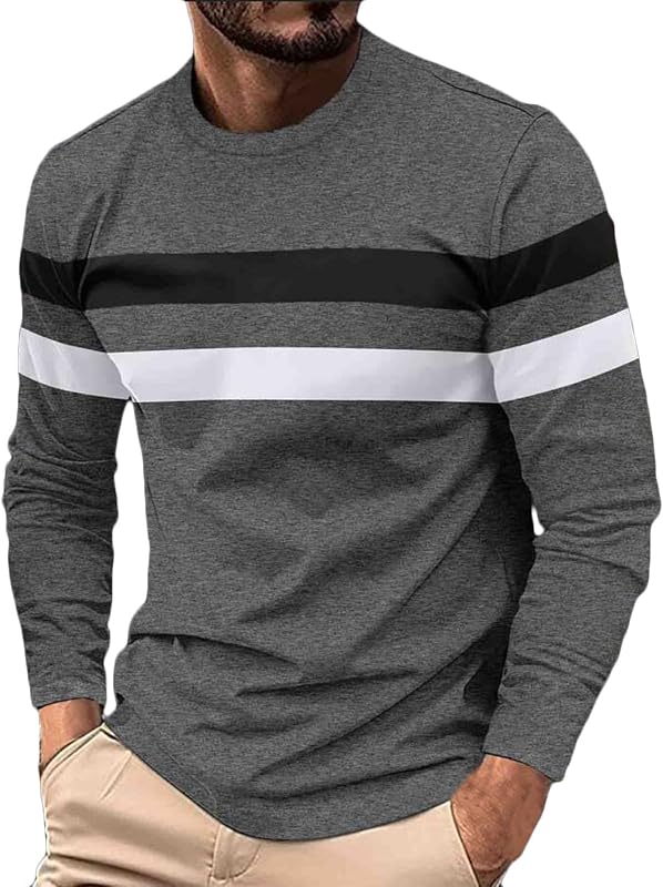 Camisas Henley para Hombre 2024 Moda Patchwork Casual Manga Larga Cuello Redondo Sudaderas Camisas Pullover Ligeras