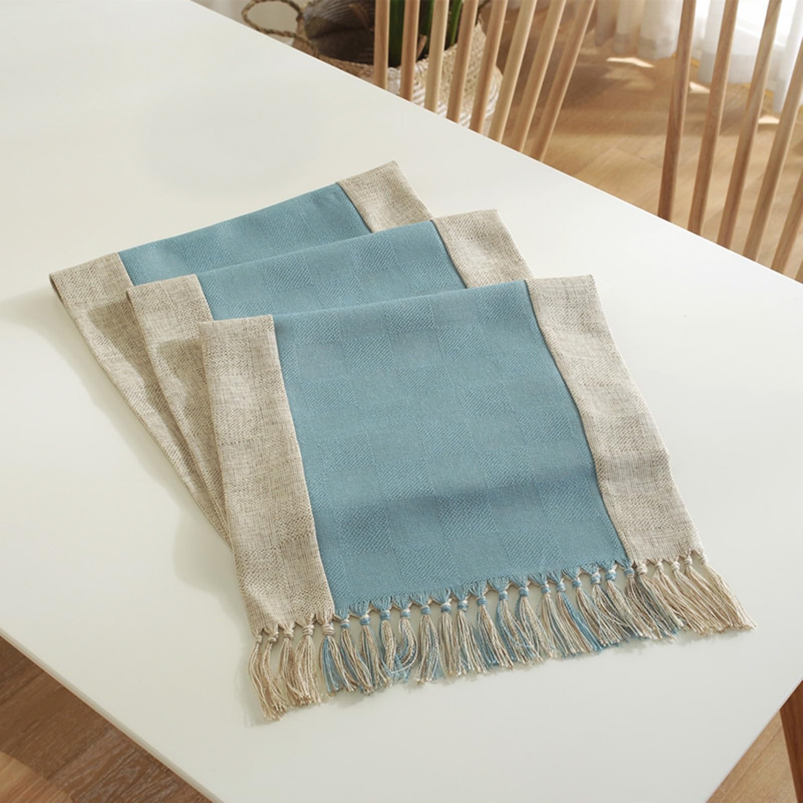 Tischläufer Polyester Landhausstil, Tischläufer Modern 38x180 cm, Zweifarbig Leinenoptik mit Quasten