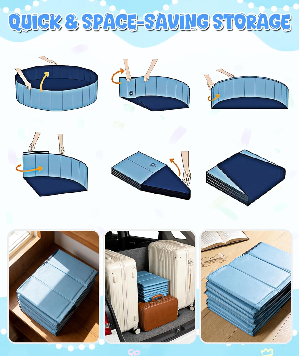 Large Foldable Dog Pool 75”x16”, EPN Heavy Duty Hard PVC Collapsible Dog Pool for Large Dogs and Kids, Leakproof Non-Slip Pet Wading & Bathing Tub with Drain, for Indoor & Outdoor Use