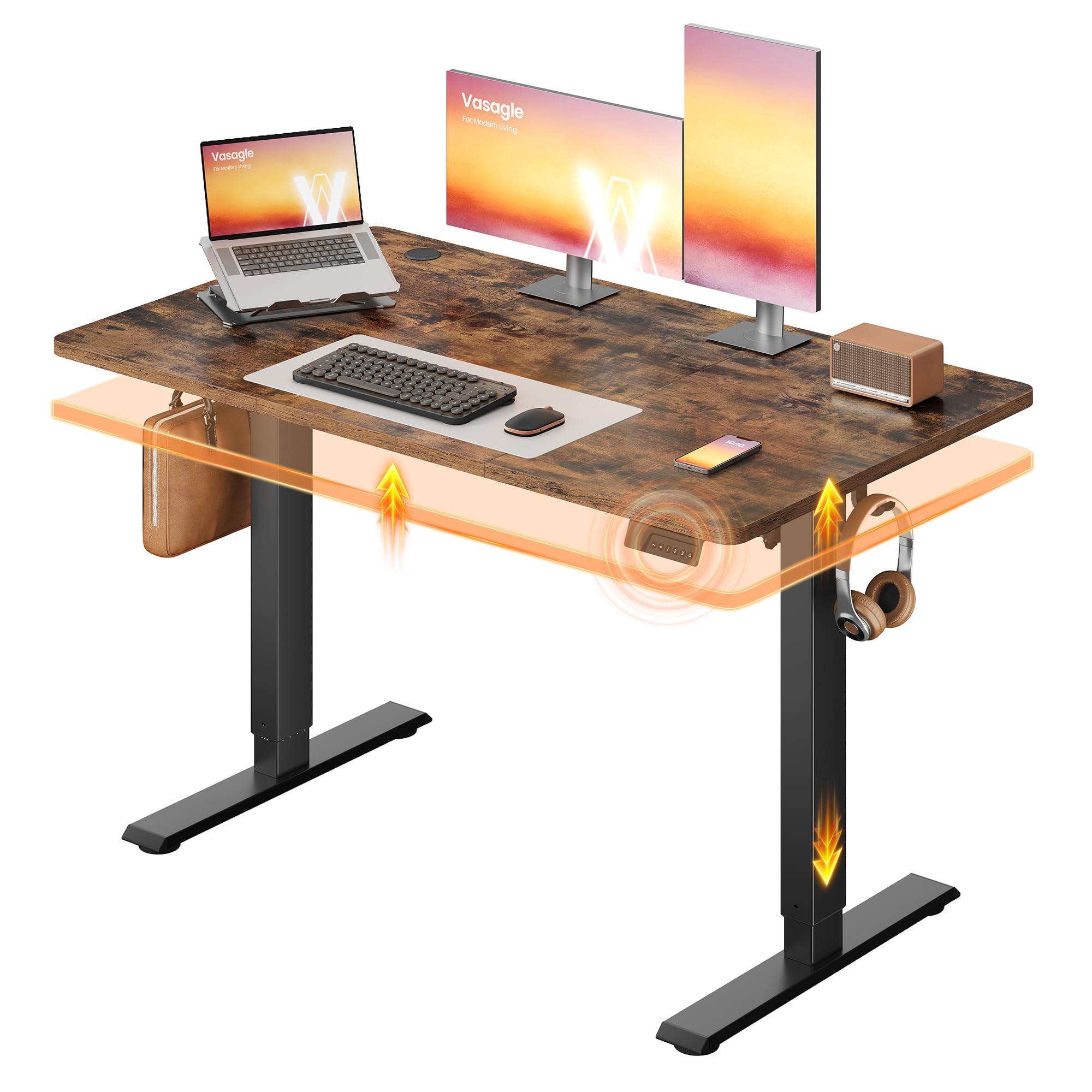 VASAGLE Standing Desk, 48x24 Inch Electric Adjustable Desk, 30-Min Assembly Rustic Brown 48 X 24 Inch