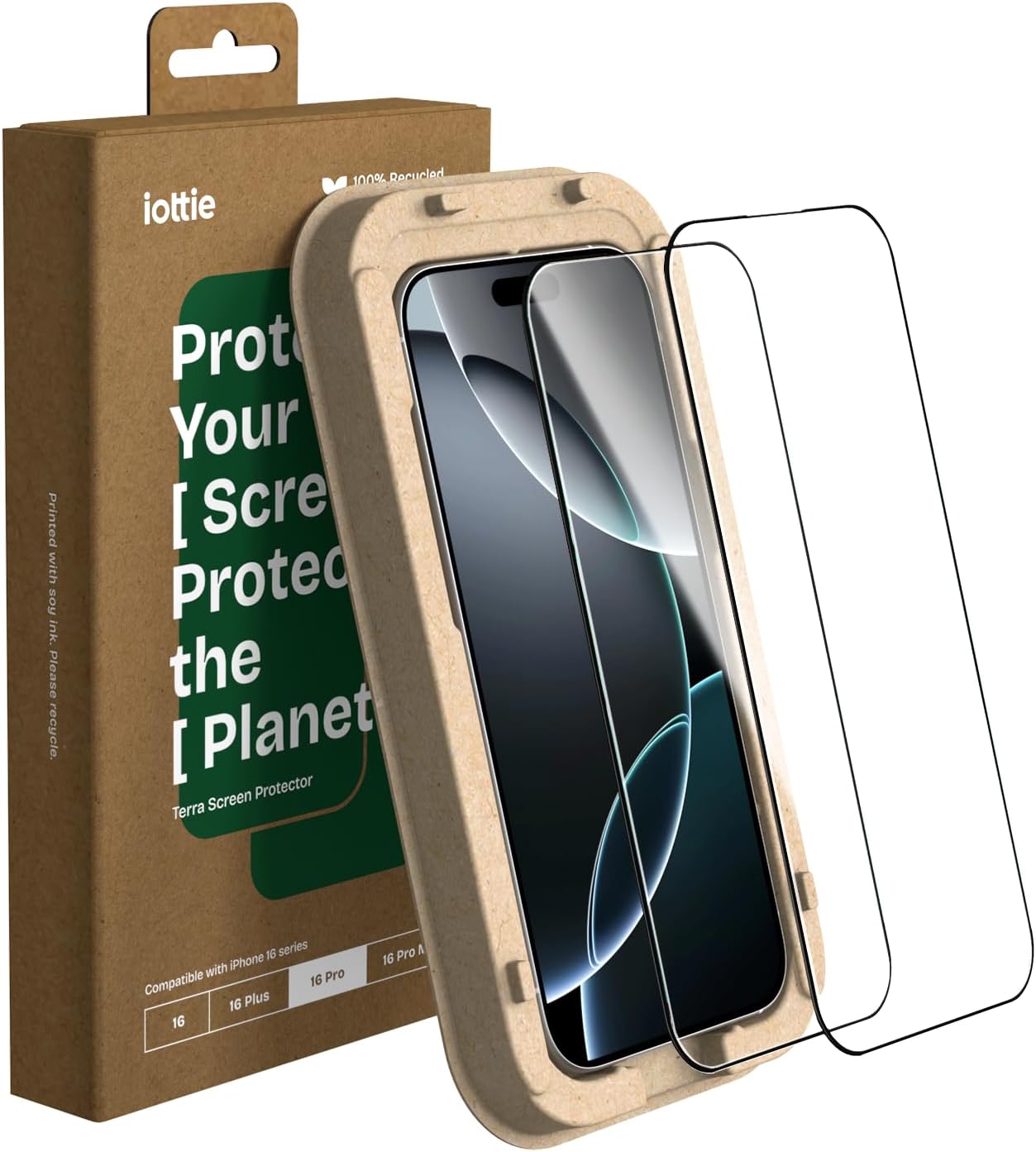 iOttie Terra Screen Protector for iPhone 16 Pro with 2 9H Tempered Glass Screen Protectors and Eco-Friendly Reusable Alignment Tray iOttie Terra Screen Protector for iPhone 16 Pro with 2 9H Tempered Glass Screen Protectors and Eco-Friendly Reusable Alignment Tray