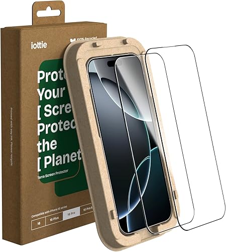 iOttie Terra - Protector de pantalla de vidrio templado para iPhone 16 Pro, grado militar, dureza 9H, inastillable, resistente a los arañazos,