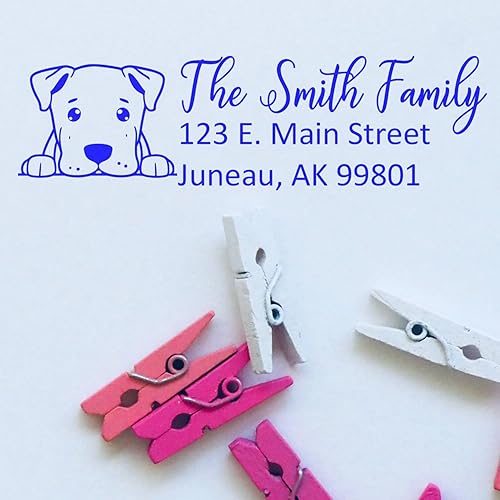 Sello de dirección de casa Dogo Argentino preentintado  Diseño de Dogo Argentino Peeking Puppy Disponible en 5 colores de tinta vibrantes, tamaño