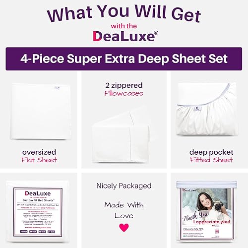 Miniatura 5 de Sábanas de bolsillo extra profundo tamaño King  4 piezas incluye sábana bajera de 18 a 21 pulgadas  Sábana encimera de gran tamaño  2 fundas para