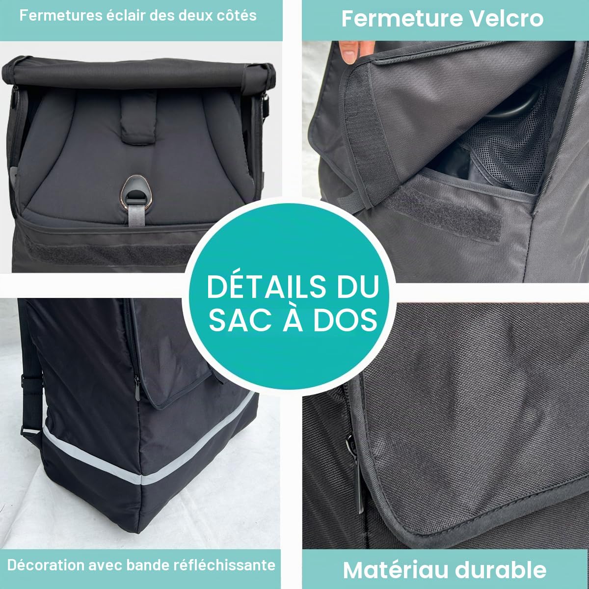 Sac de voyage pliable compatible avec les poussettes de la série Cybex (comme Libelle, Coya, Beezy) – Grande et petite taille – Tissu durable, Noir , Large Size (46*26*55CM), sac de voyage poussette