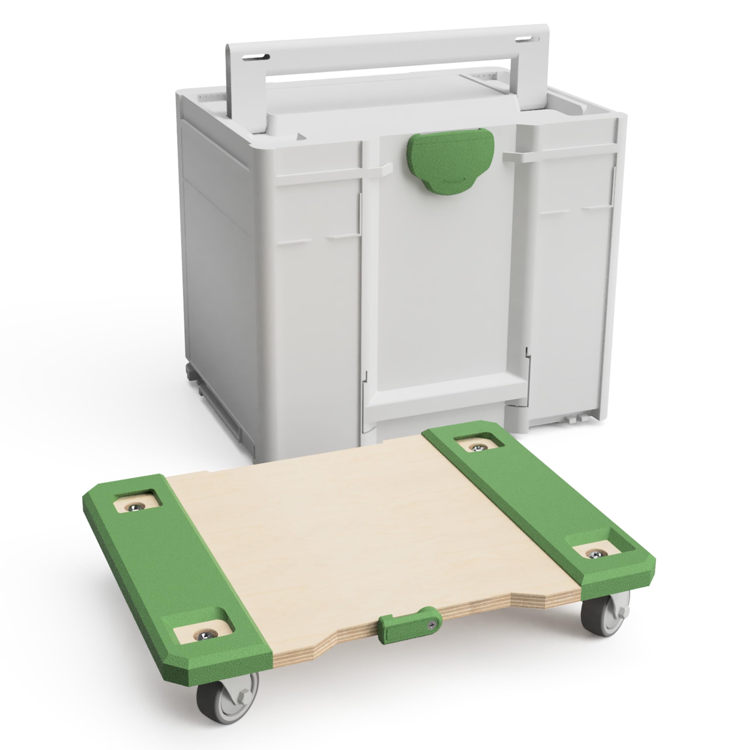 Carrello | Carrello di trasporto | Scooter | Cart compatibile con Festool, Toro, Tanos Systainer T Loc o SYS ³ 3 M – 4 ruote girevoli gommate (2 freni), 200 kg, betulla multiplex, su misura senza