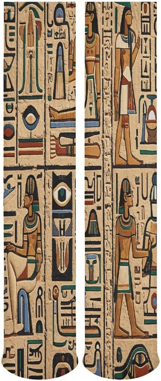 Ancient Egyptian Hieroglyph Knee High Socks Cozy Knee High Socks Soft Mid-Length Sock for All Seasons Daily Wear Adult
