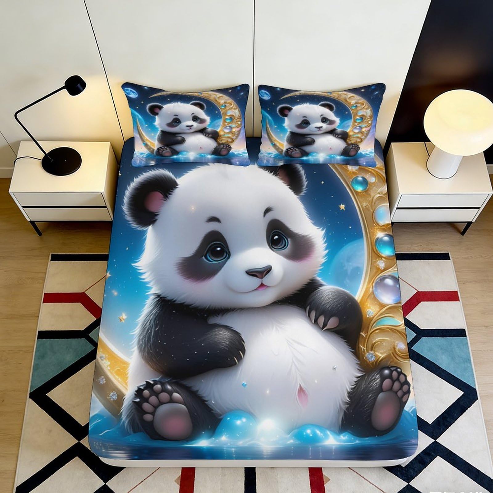 Tjiqhvmrn Style-10 3D Printed Cute Panda Fitted Sheet Microfiber Non-Slip Deep Pocket Bedroom Bedding Cute Panda Mattress Fitted Cover Washable Wrap For Adults Teens Home 90X200x25cm