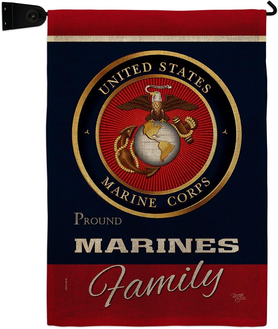 Marines Proudly Family Garden Flag Set Wall Holder Armed Forces Marine Corps USMC Semper Fi United State American Military Veteran Retire Official Gift Yard House Double-Sided 13 X 18.5