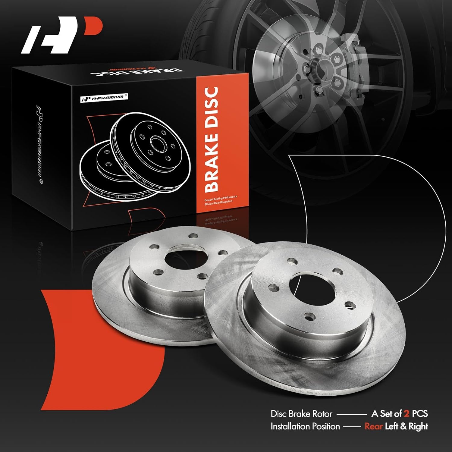 A-Premium 11.02 inch (280mm) Rear Solid Disc Brake Rotors Compatible with Select Ford Models - C-Max 2013-2018, Escape 2013-2016, Transit Connect 2014-2018, 2-PC Set