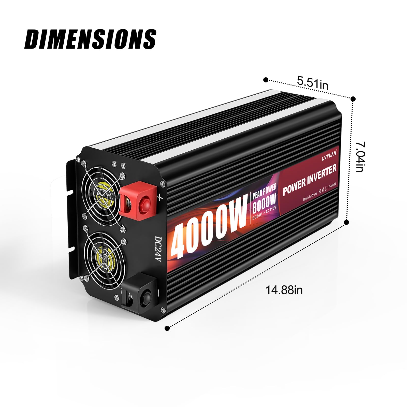 LVYUAN 4000 Watt Power Inverter 24V to 110V 120V for Vehicle, Solar Inverter System, Heavy Duty, RV, Truck, Off Grid,Camping with 4 AC Outlets, LCD Display, Wireless Remote Control, Car Power Inverter