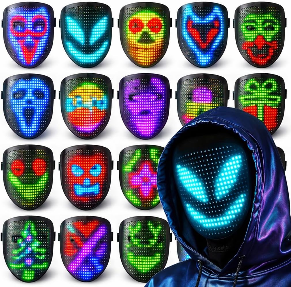 TOY Life LED Mask with Gesture Control– Rechargeable Light Up Halloween Musical Masks Costume for Adults & Kids