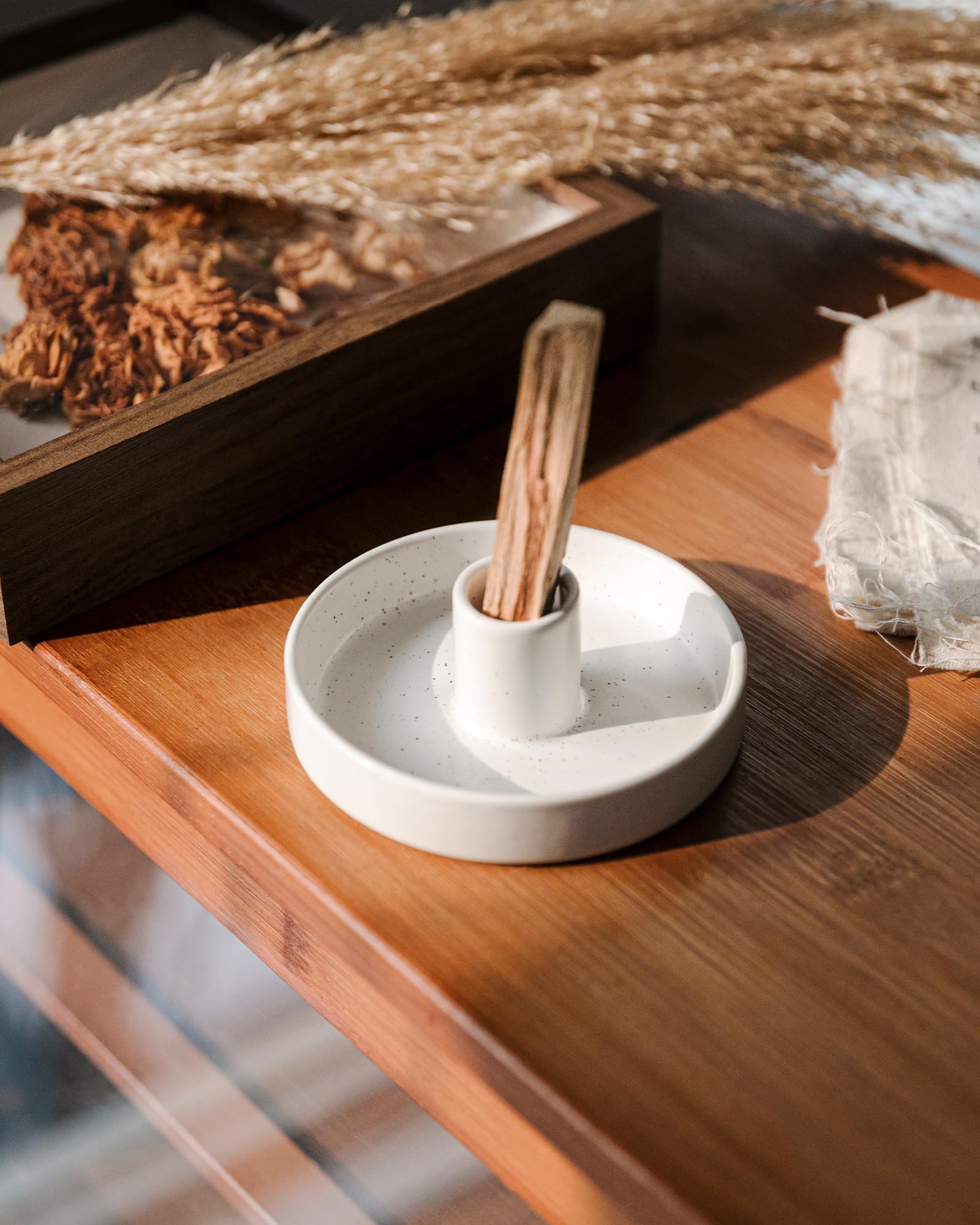 Palo Santo uchwyt ceramiczny, uchwyt na kadzidełka do stożków Palo Santo i topi wosk, palnik drewna, stojak na miskę z łapaczem popiołu, medytacja, joga, nowoczesny, minimalistyczny - biały