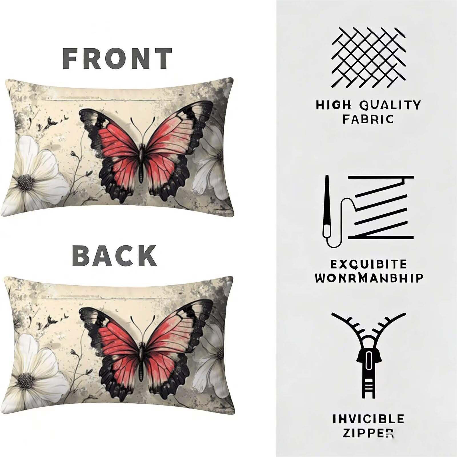 Motyl poszewki na poduszki 70 x 90 cm aksamitny zestaw 2, luksusowa beżowa poszewka na poduszkę super miękka i wygodna, poszewka na poduszkę z ukrytym zamkiem błyskawicznym, trwała i łatwa w