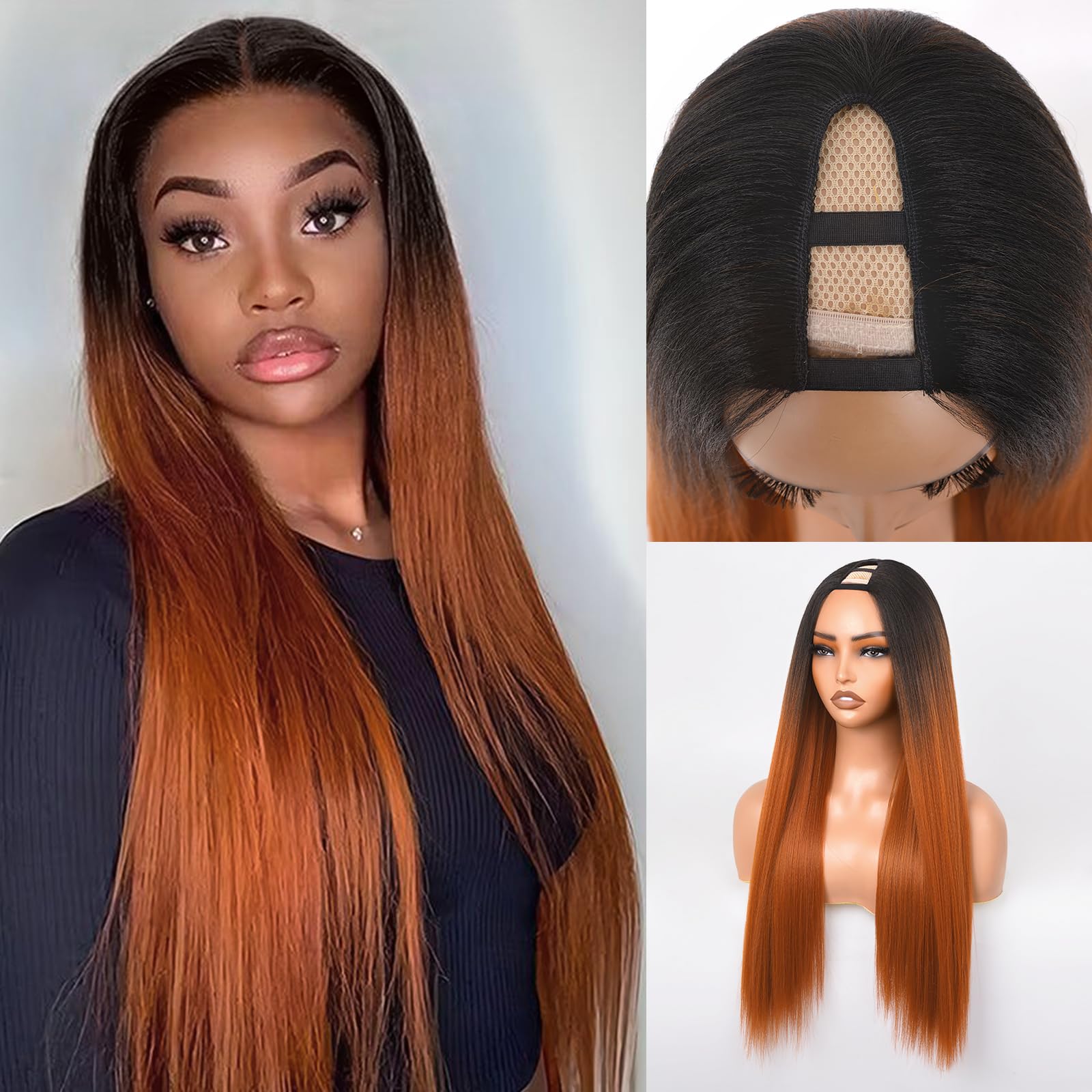 Amazon.com : Emistar Ombre Copper Red V-Part Wig with Dark 