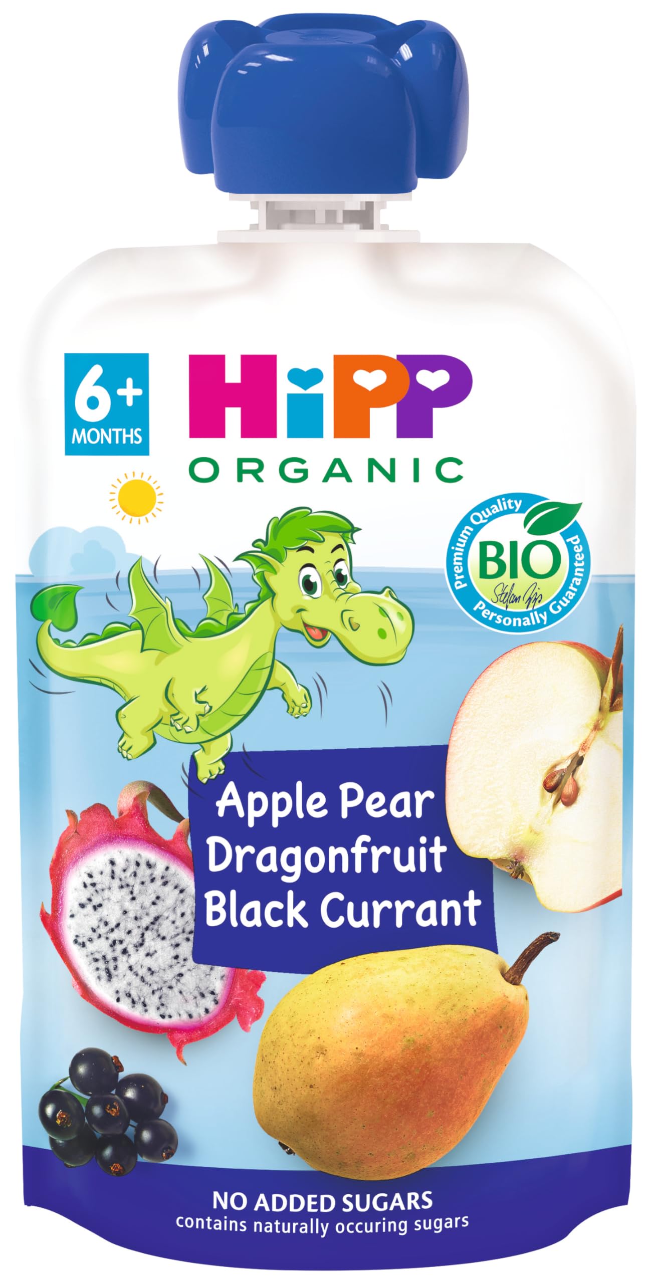 HiPP Biológico - Bolsita Multifrutas - Pouches Dragón de Manzana, Pera, Fruta del Dragón y Grosella BIO - 100g - Sin Azúcar Añadido - Apto Para Bebés A Partir de los 4 Meses