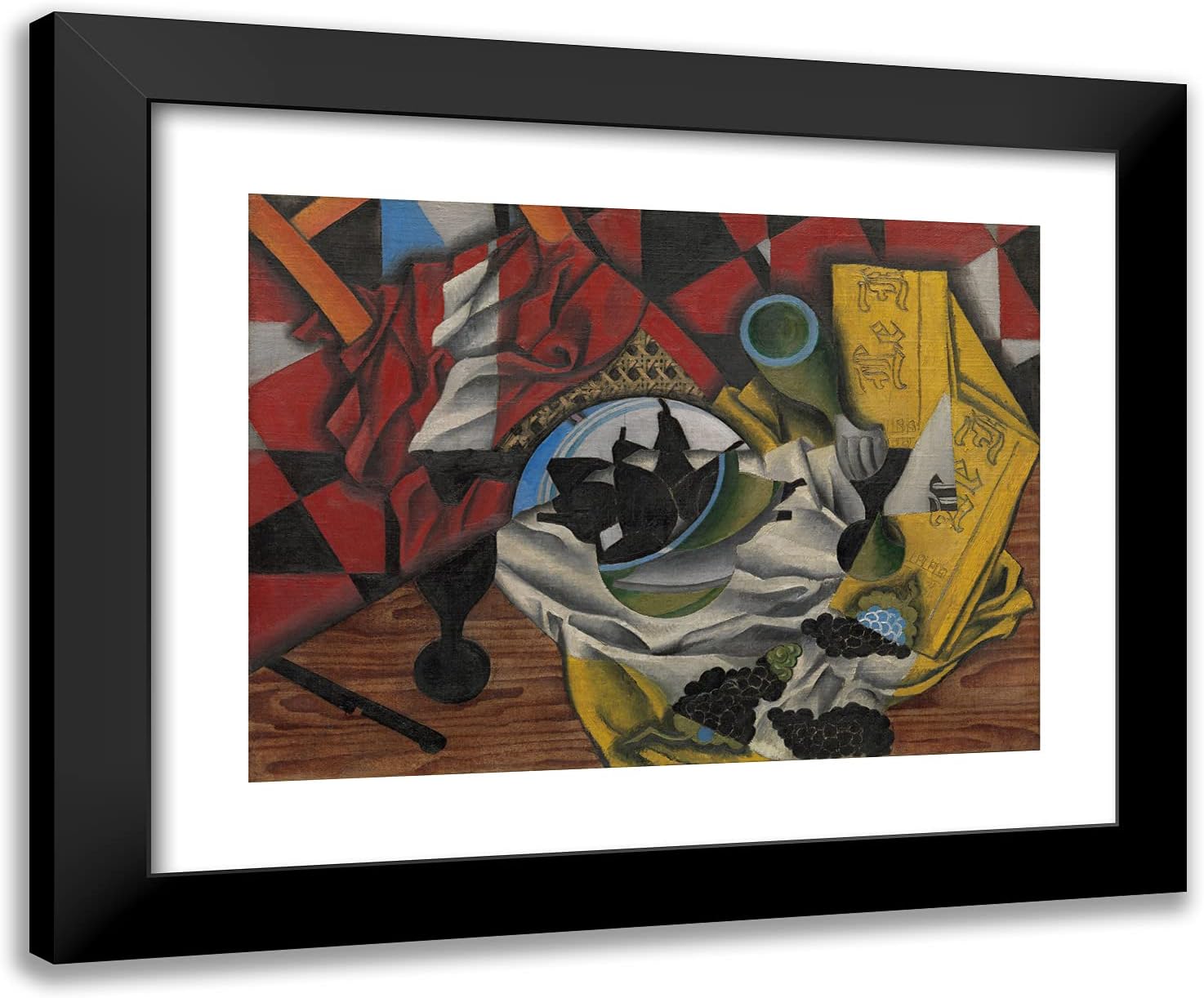 ArtDirect Gris, Juan 24x20 Gold Ornate Framed Art Print with Double Matting Titled: Pears and Grapes
