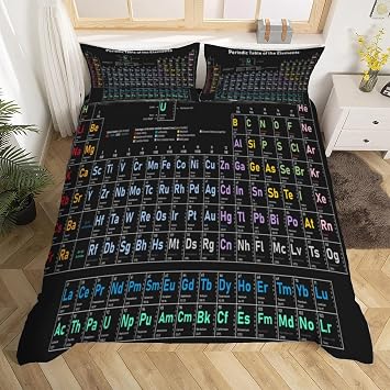 Periodic Table of Elements Duvet Cover Queen Size Black Bedding Set Soft Microfiber Comforter Cover with Zipper Closure, 3D Print Quilt Cover 90x90 Inches with 2 Pillow Shams a.2089