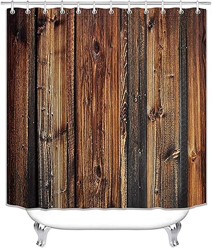 Miniatura 4 de Cortina de ducha rústica para puerta de granero, diseño rústico de madera marrón, decoración de baño, puerta de granero, cortina de ducha