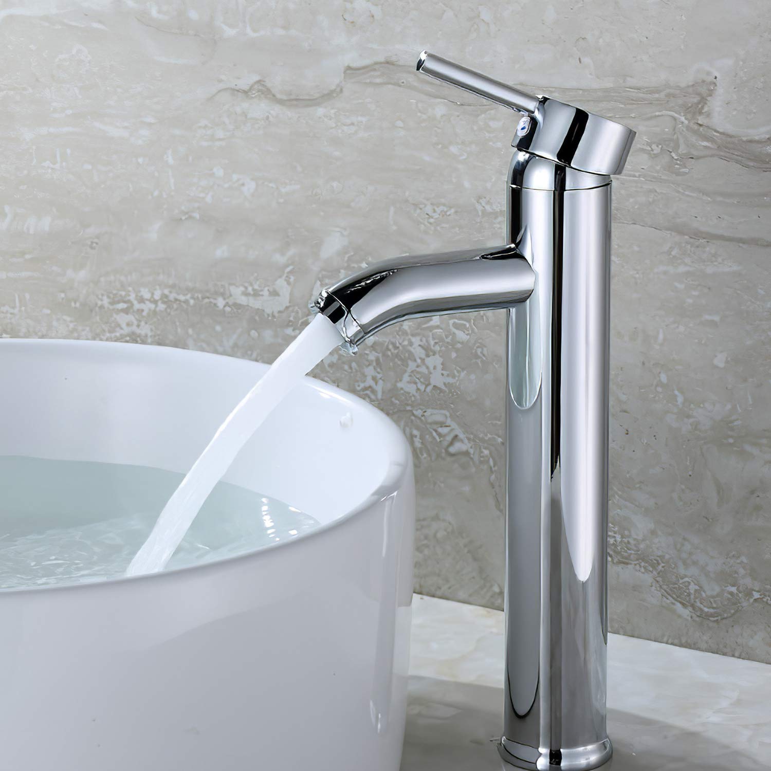 SOLVEX Grifo Alto Lavabo, Grifo Monomando lavabo Caño, Grifos para Lavabos de Baño Acero Inoxidable Cromado, Grifo de Lavabo, Agua Fria y Caliente Disponible, SF-11801