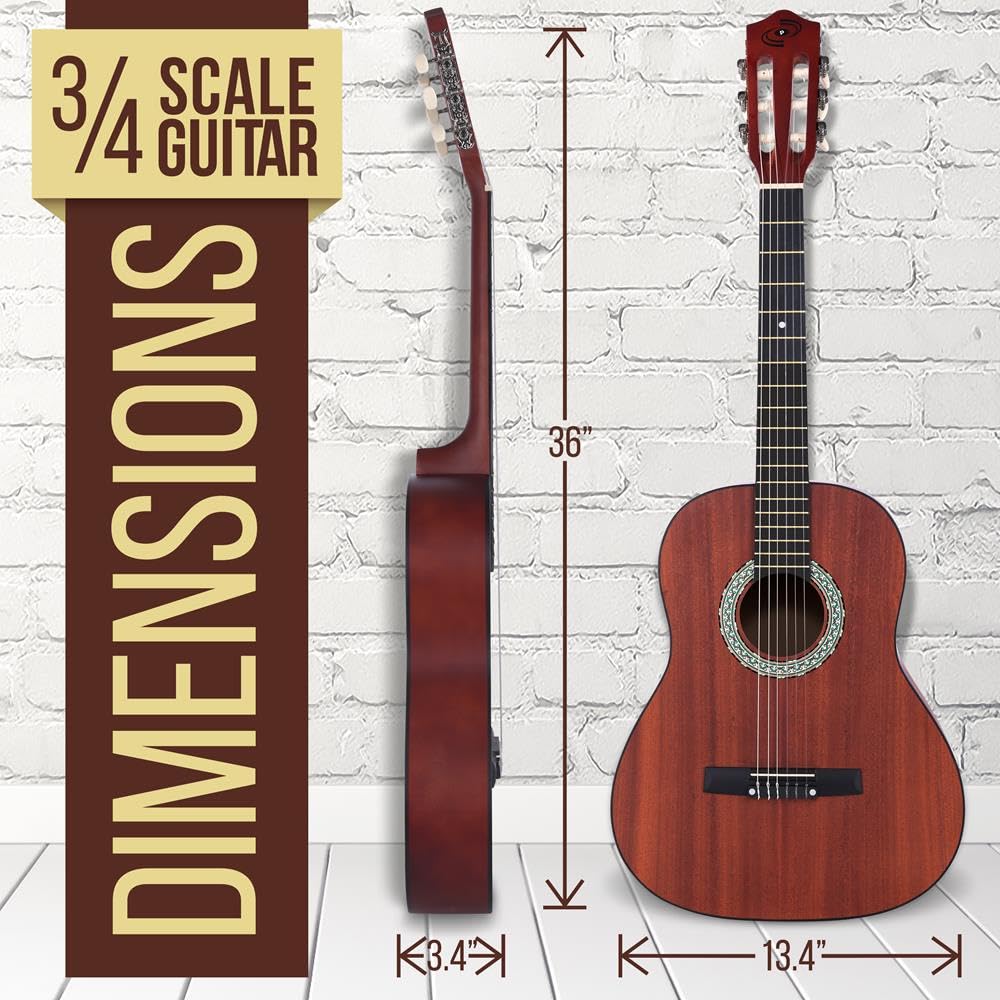 Pyle 6 Chitarra Acustica Junior Set da 91 cm, Corde in Nylon di Misura ¾ in Legno Guitarra Acustica Classica per Giovani Principianti, Bambini, Ragazzi, Ragazze, Adulti con Pacchetto di Accessori