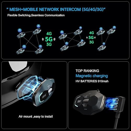 Miniatura 6 de SolaMr X10 Casco de motocicleta Bluetooth auriculares altavoces auriculares, casco de esquí intercomunicación integrado de malla sistema de
