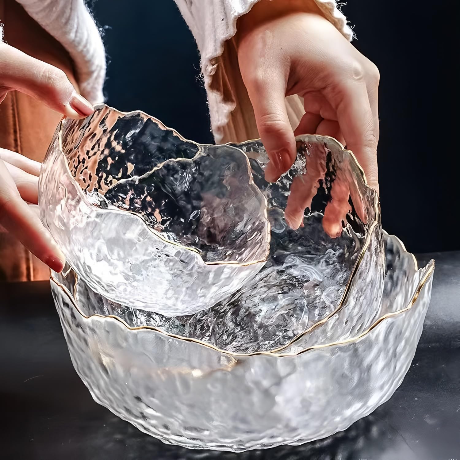Glass Salad Bowl, 3 Pieces Kitchen Mixing Bowl, Glass Bowls Suitable for Fruits, Vegetables, Pasta, Grains, Desserts
