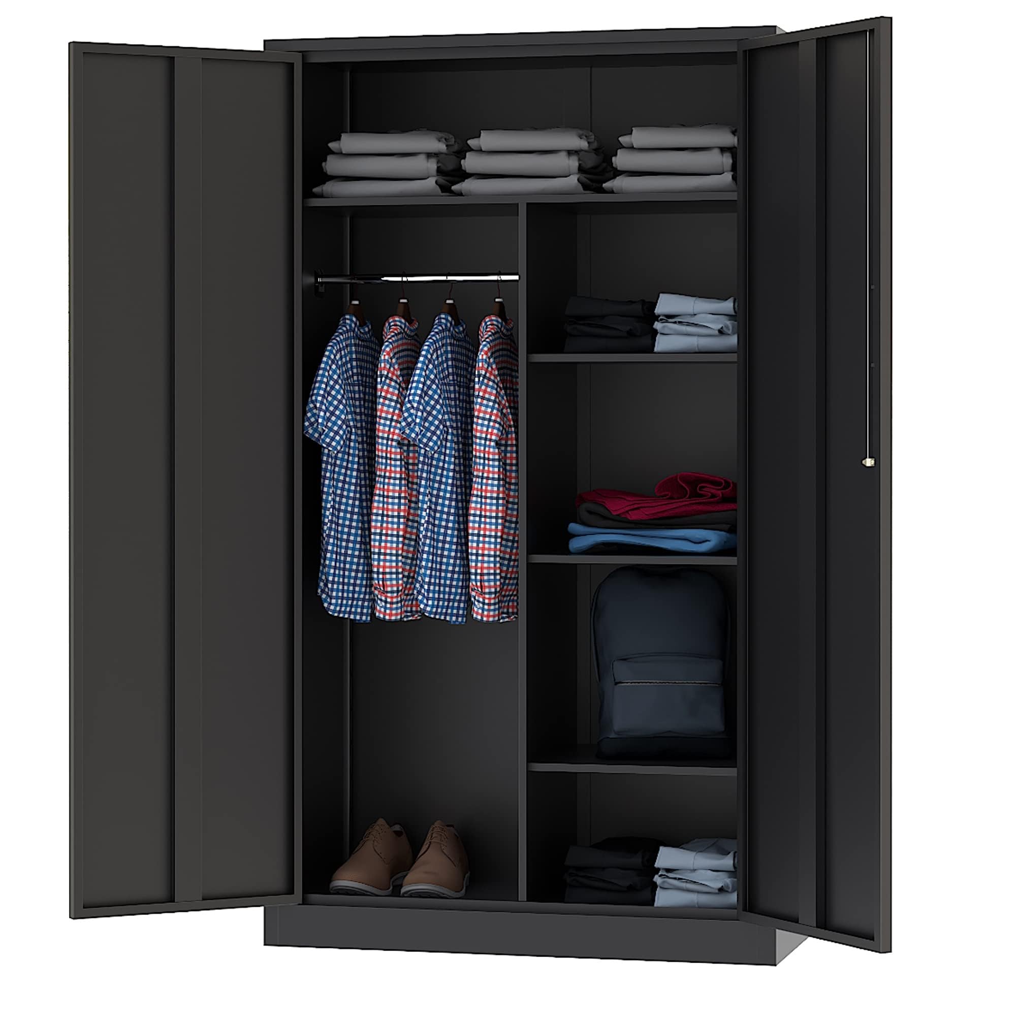 Letaya Metal Storage Cabinets Locker with Lock Door, 72'' Clothing Coat Steel Storage Freestanding Wardrobe for Office, Home, School, employee,gym,Fire Department (Black)