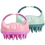 HEETA Scalp Massager with Soft Silicone Bristles for Hair Growth, Dandruff Removal, Itching Relief - Shampoo Brush for Hair Care and Relaxation (Coral Pink & Green)
