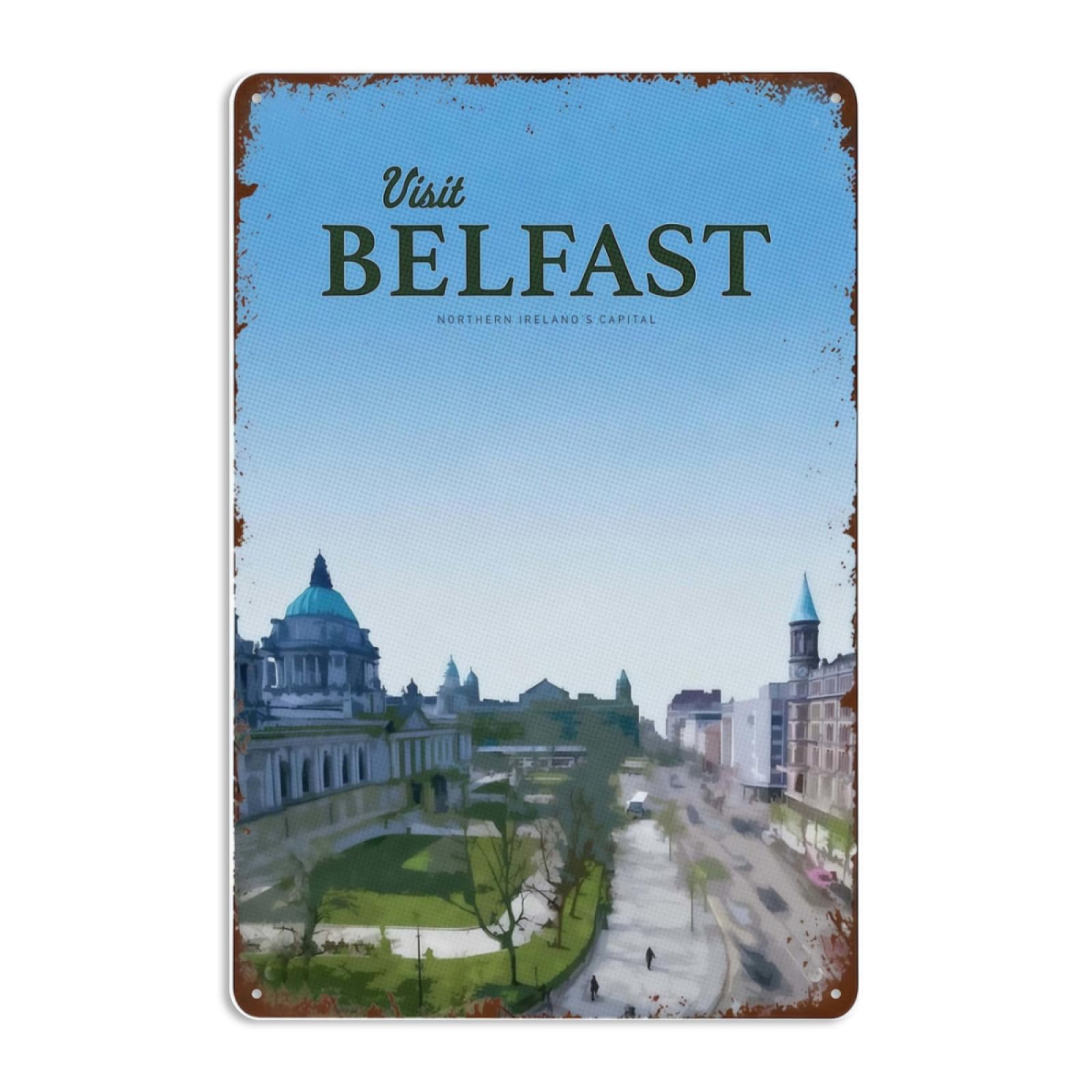 Kwqdozf As Pic Funny Visit Belfast Signs Wall Decor Vintage Metal Tin Sign Art Poster Fun