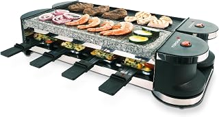 Korona 45071 Raclette giratorio | Raclette para 8 personas | Plancha antiadherente | Piedra natural | Cable extralargo | Incluye accesorios