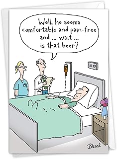 NobleWorks - Funny Get Well Soon Card with Envelope - Cartoon Humor, Feel Better Greeting - Beer Drip C7268GWG