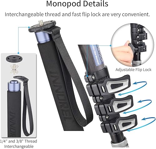 Miniatura 6 de VM70CK - Kit de monopie de fibra de carbono - VM70CK Cabeza de fluido hidráulico profesional, monopod extraíble multifuncional trípode de viaje